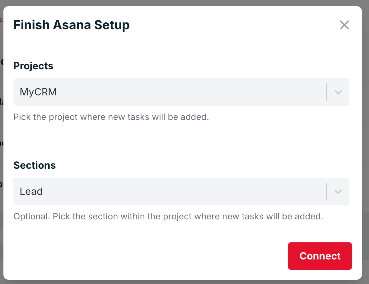 Finish Asana setup
