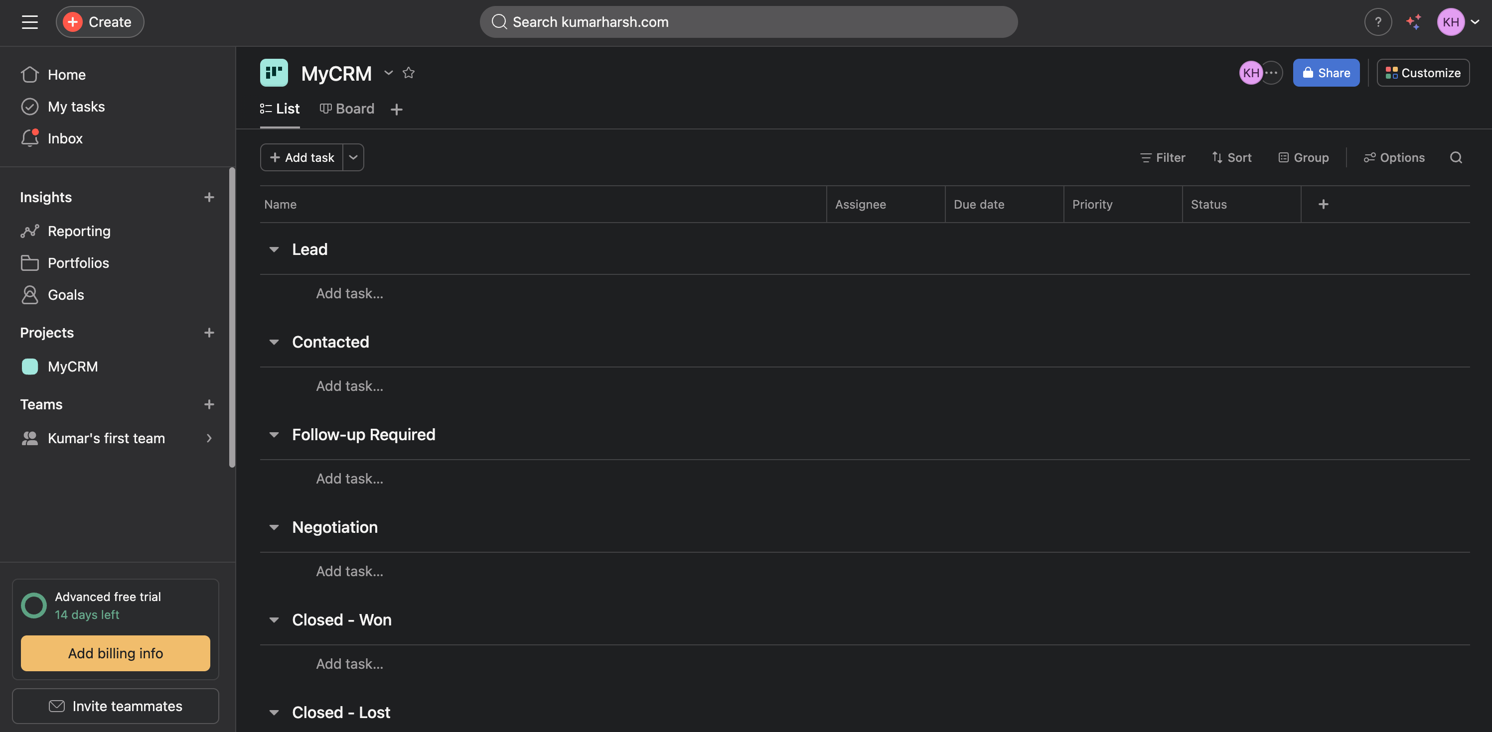 Setting up the sales stages