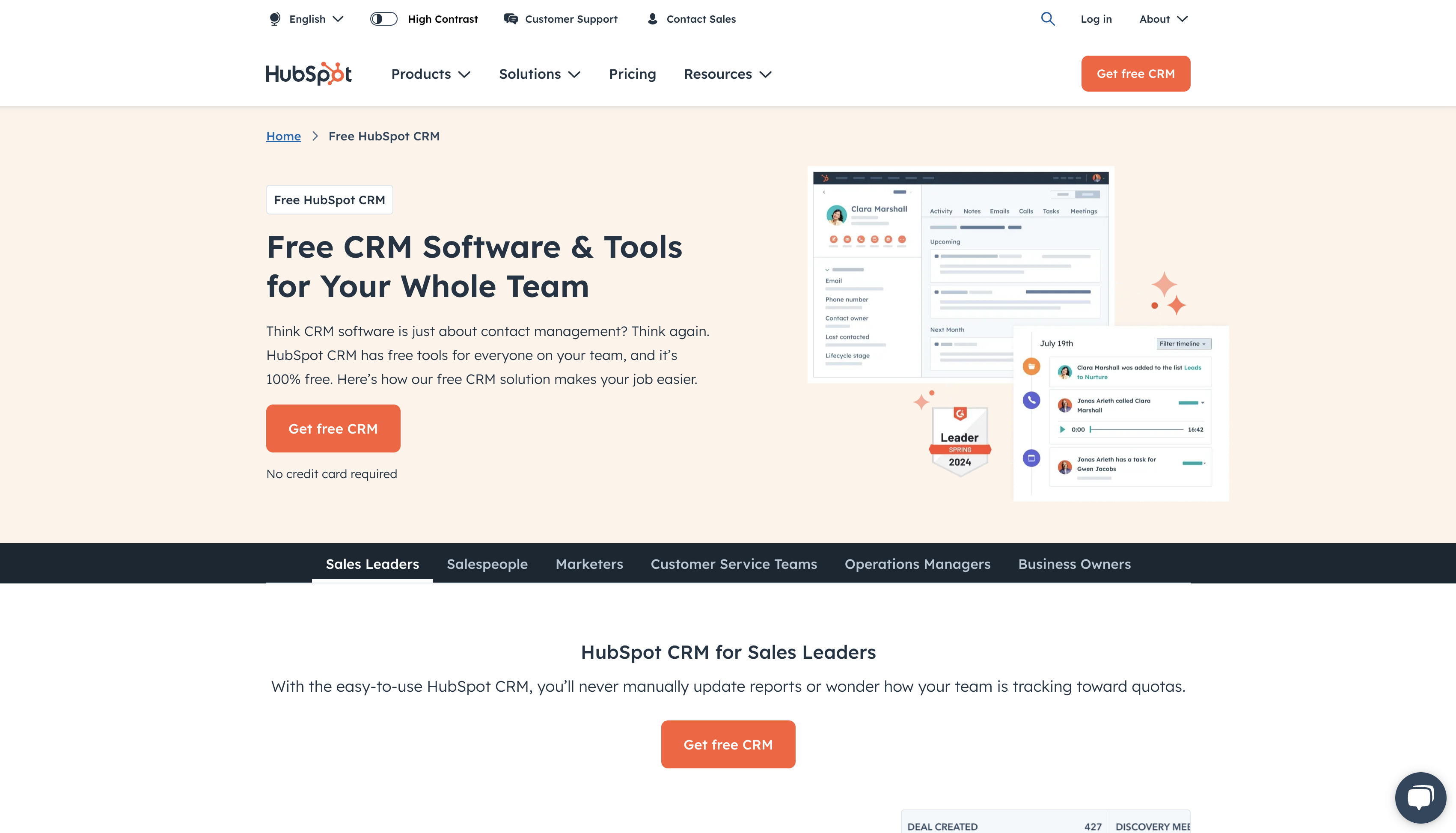 Hubspot homepage
