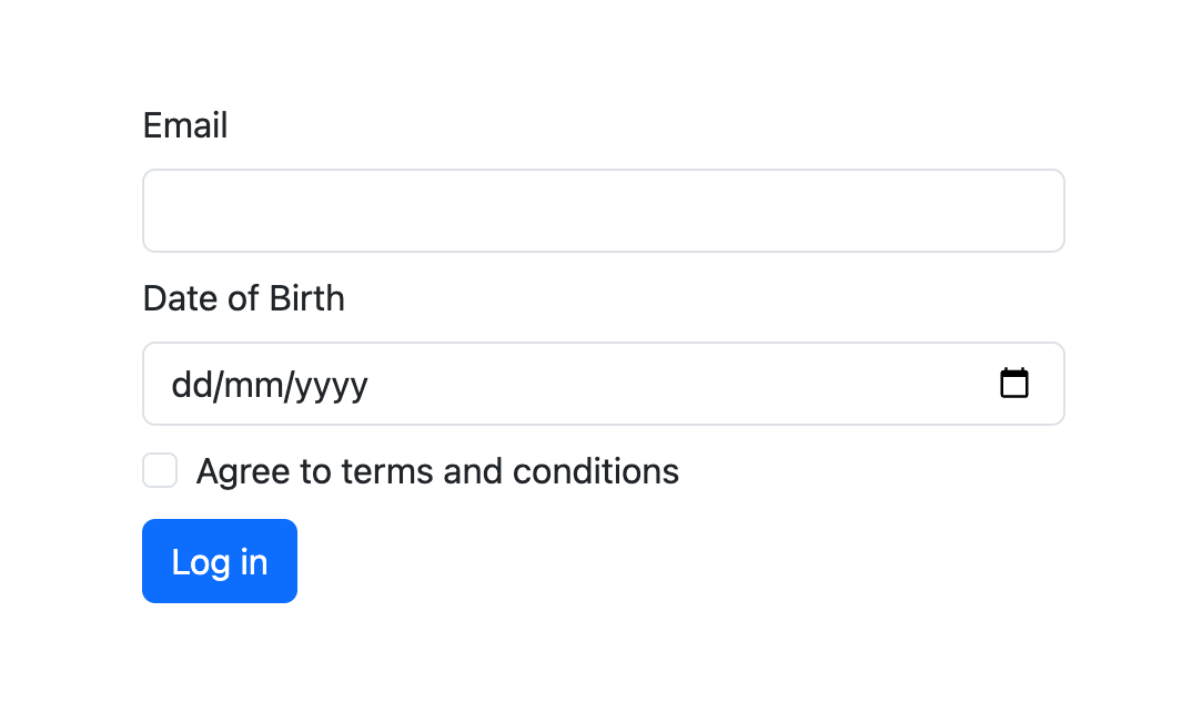 Newsletter signup form with date of birth