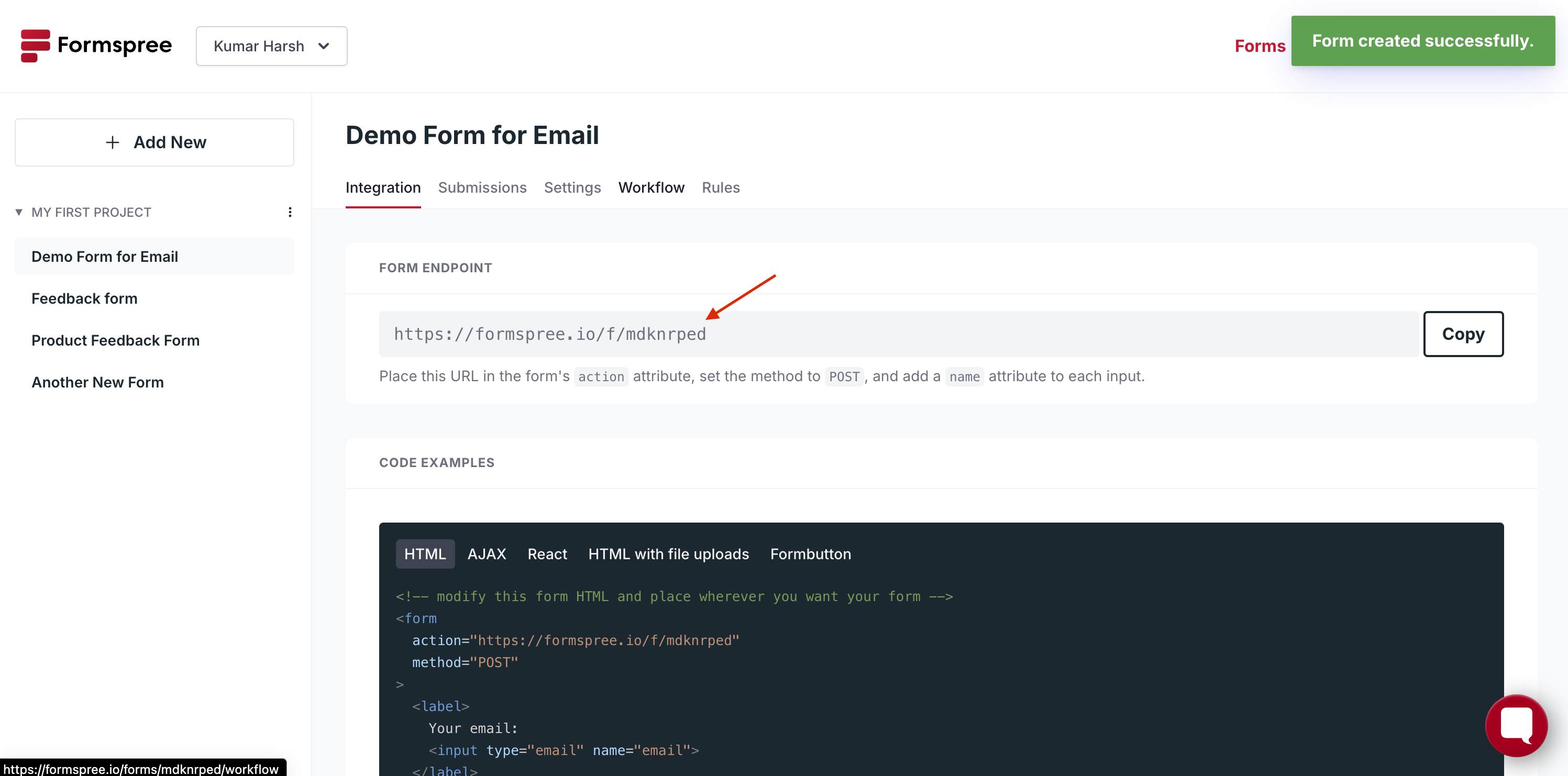 Retrieve the new form’s ID