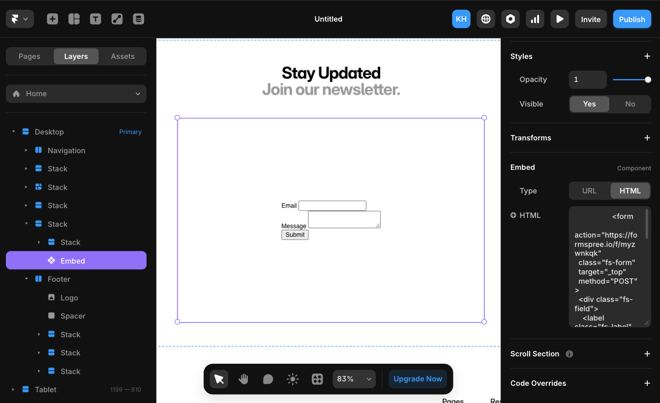 Unstyled form in Framer